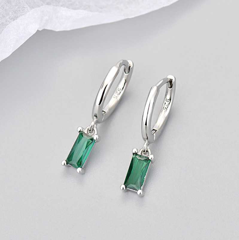 European and American Foreign Trade Cross-Border Simple Rectangular Colorful Zircon Earrings for Women, Elegant Fashionable Everyday Versatile Trendy Earrings