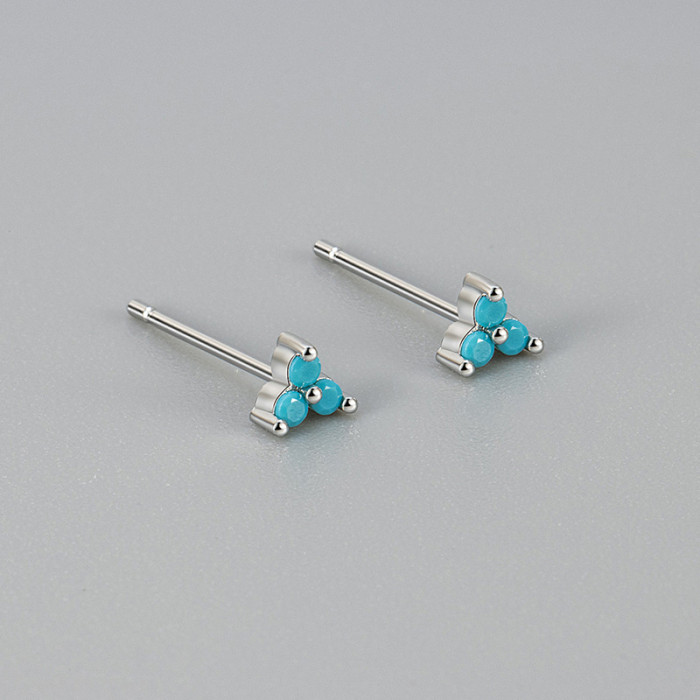 Minimalist Personality Women's Earrings Summer Geometric Triangle Stone Lucky Clover Inlaid with Colored Stones L...