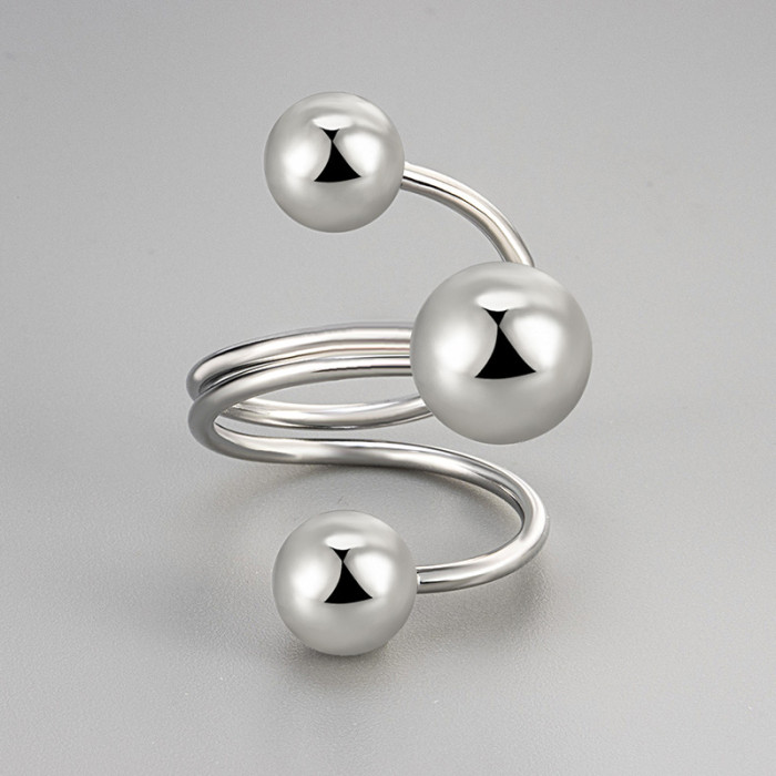 2024 New Irregular Three-Layer Bead Ring Fashionable Personality Minimalist Style High-End Open Ring
