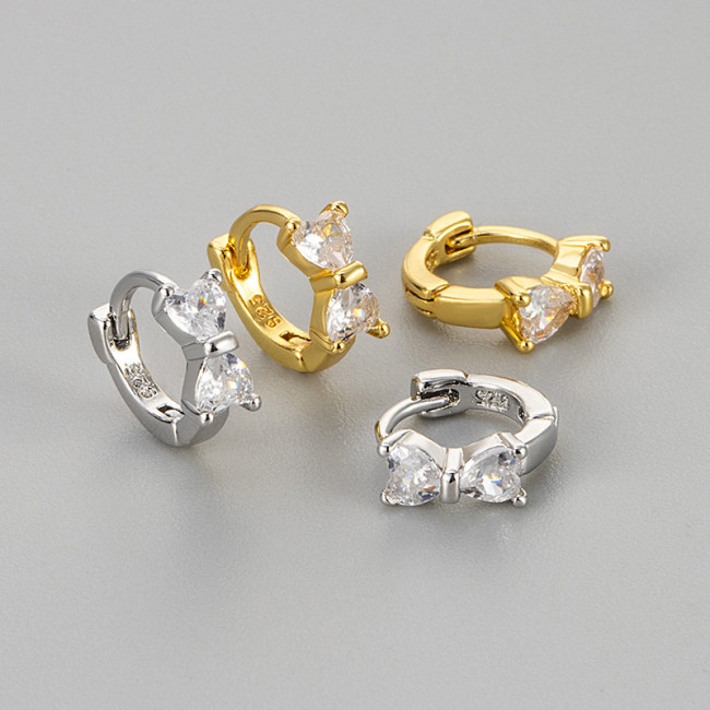 European and American Cross-Border Hot Sale Bowknot Zircon Earrings for Women Trendy Exquisite Small Studs Versatile High-End Sense Hoop Earrings