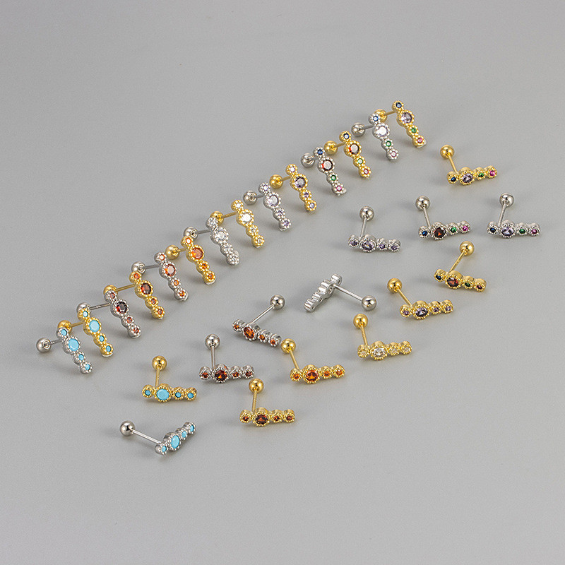 Sparkling Diamond Colorful Diamond One-Line Earrings Screw Ear Bone Studs Ear Cuff for Women 2024 New Hot Colorful Girly Style