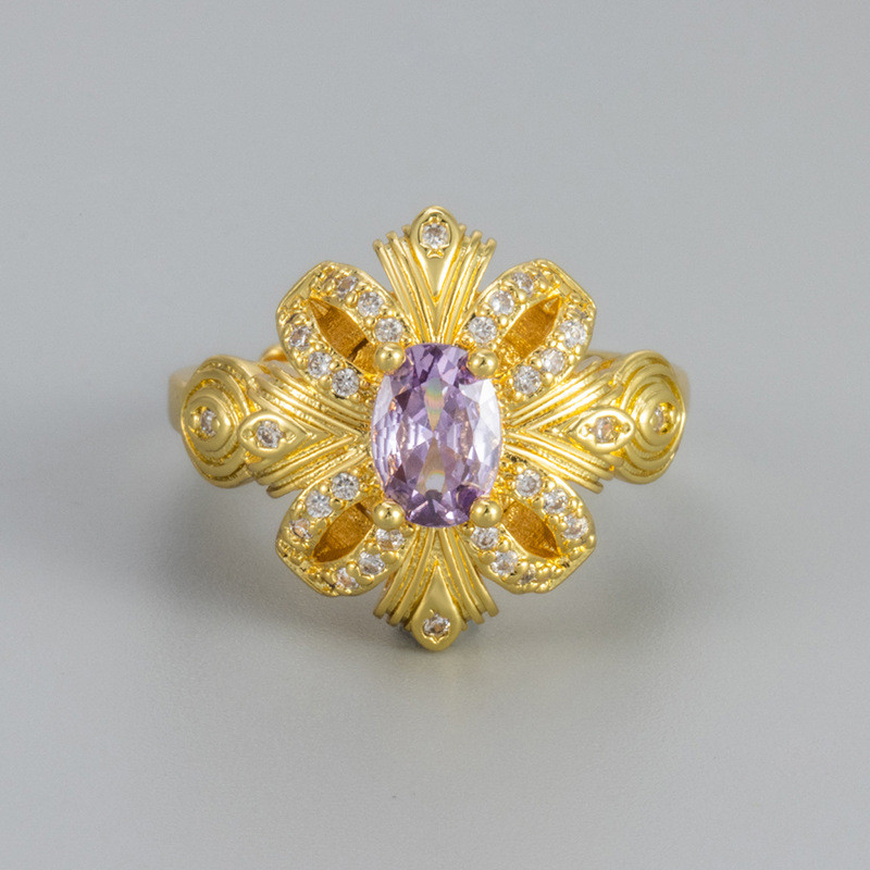 New Purple Vine Ribbon Vintage Noble Elegant Purple Zircon Ring Temperament Exquisite Hand Jewelry for Women