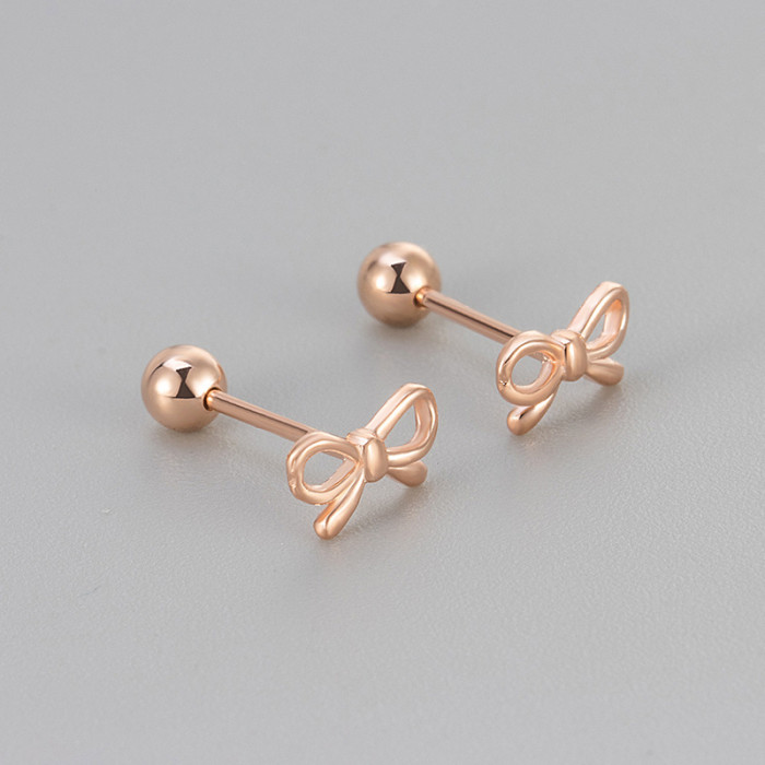 New Bowknot Earrings for Women Sweet Cute Girly Simple Petite Screw Earrings Fresh Artistic Earrings