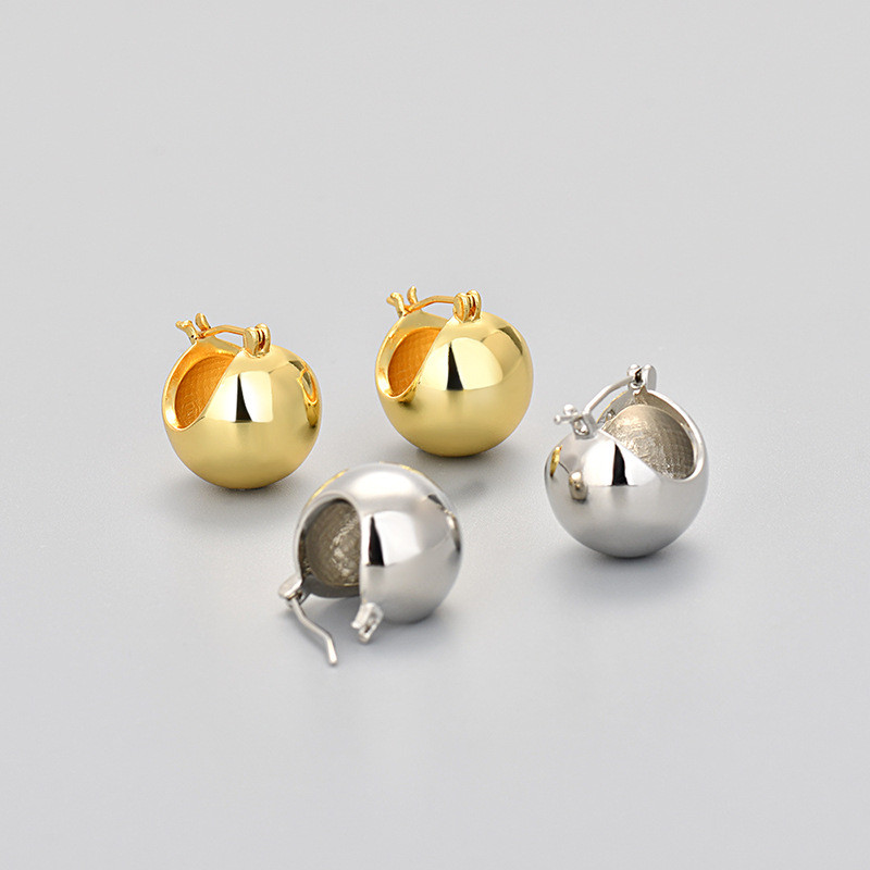 New Minimalist Earrings High-End Cool Style Glossy Round Ball Export Earrings Fashionable Elegant Cross-Border Hot-Selling Stud Earrings