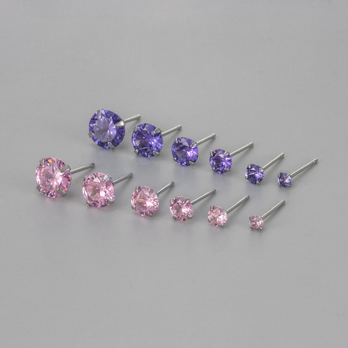 New European and American Cross-Border Colorful Round Diamond Four-Prong Zircon Earrings for Women, Personalized Fashionable Versatile Simple Trendy Ear Jewelry
