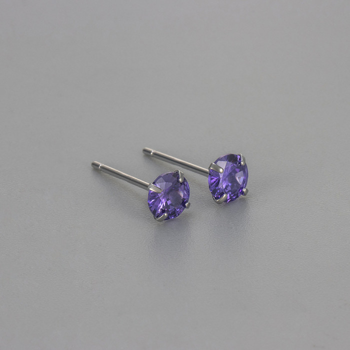 New Colorful Round Stone Four-Prong Zircon Earrings for Women, Personalized Fashionable Versatile Simple Trendy Ear...