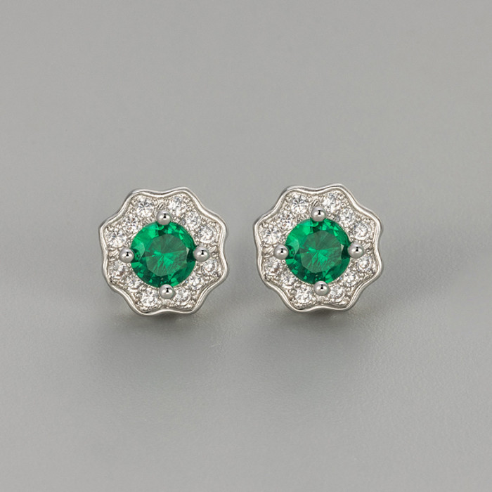 New High-End Round Flower Zircon Earrings for Women Commuting Fashion Stud Earrings Minimalist Style Jewelry for Women