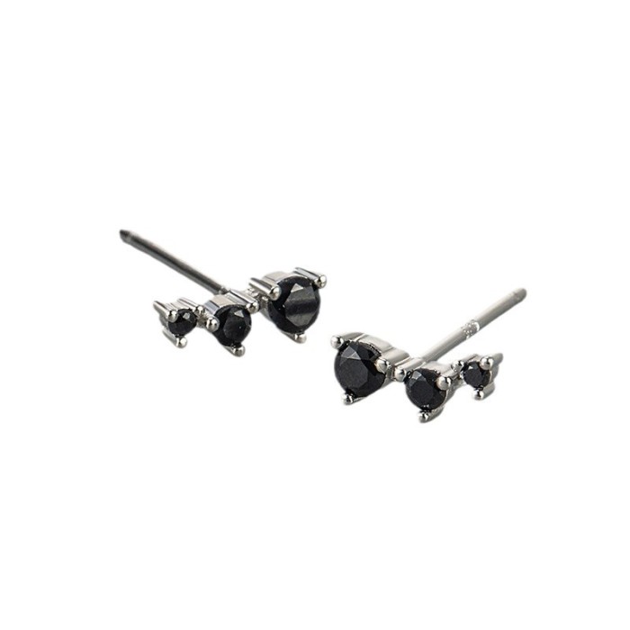 European and American Cross-Border Exquisite Earrings Geometric Arc-Shaped Diamond-Studded Earrings One Row of Three Diamonds High-End Design Sense Earrings for Women New Style