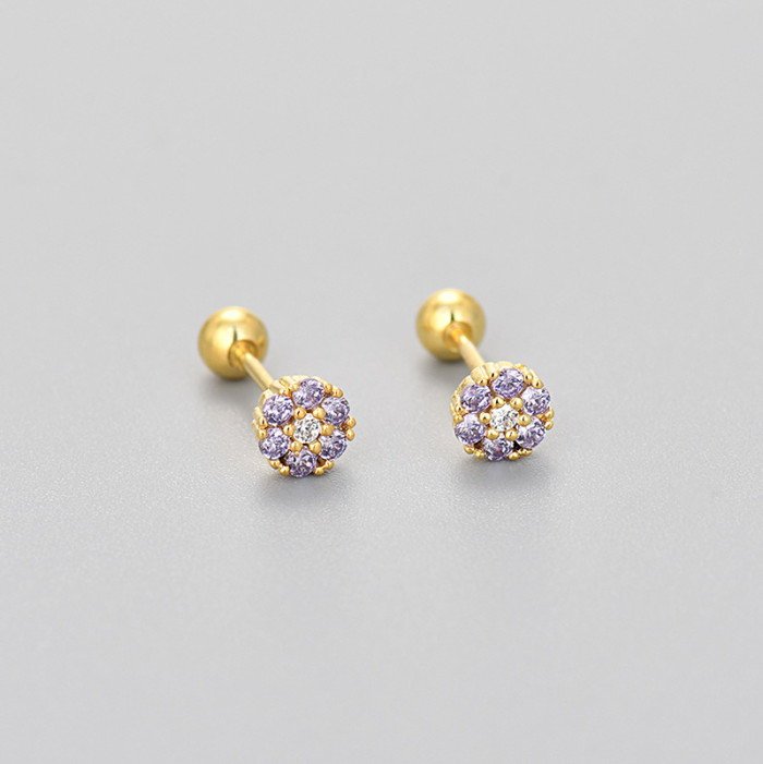 Korean and Japanese Style Colorful Zircon Flower Screw-On Women's Earrings Exquisite Small Fashionable Versatile High-End Ins Style Earrings