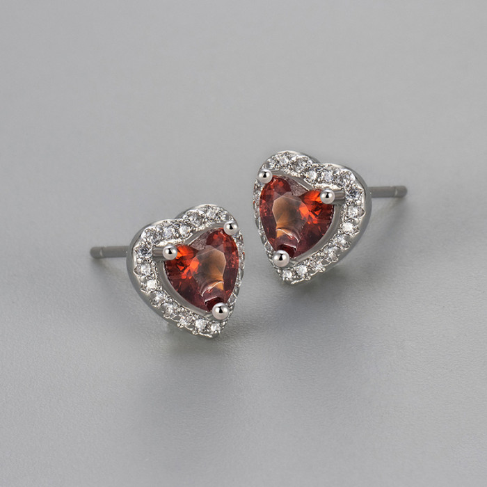 Style Colorful Zircon Heart Earrings Elegant Commuting Daily Exquisite Simple Sweet Peach Heart Earrings for Women