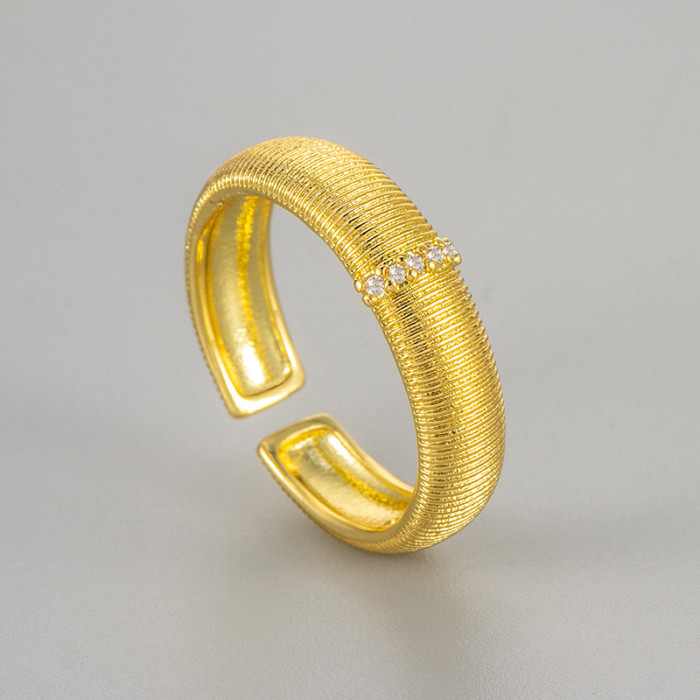 New Vintage Style Woven Texture Gold-Plated Brushed Stripe Narrow Open Ring Niche Design Minimalist High-End Simple