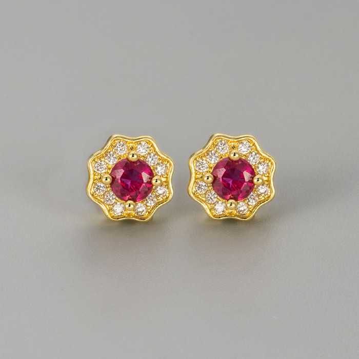 New High-End Round Flower Zircon Earrings for Women Commuting Fashion Stud Earrings Minimalist Style Jewelry for Women