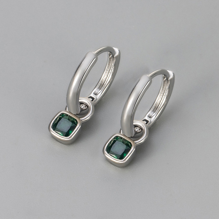 Emerald Square Stone Earrings Versatile Light Luxury Fashion Elegant High-End Niche Earrings Hoop Earrings for Women