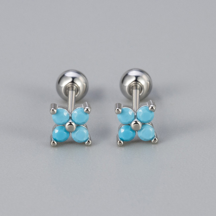 Inlaid Diamond Four-Leaf Flower Earrings for Women, Sleep-Friendly, Screw-On, Ear Bone Studs, Elegant, Fashionable, Light Luxury, High-End Feel Earrings
