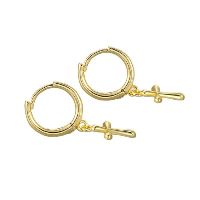 Fashion Glossy Minimalist Bare Cross Earrings Versatile Daily Small Hoop Earrings Ear Clips Ear Studs for Women