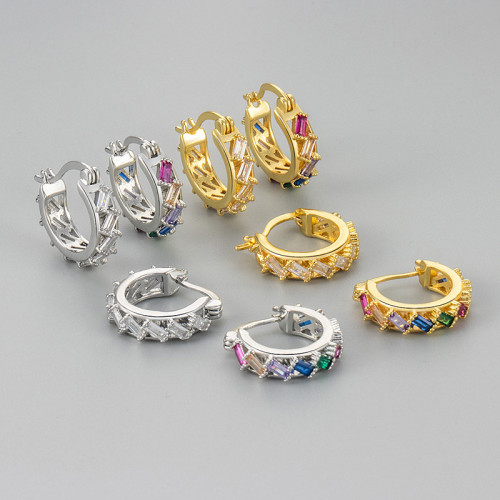 European and American Cross-Border Colorful Zircon Earrings Design Sense Cubic Zirconia Earrings Niche Earrings Versatile Simple Women