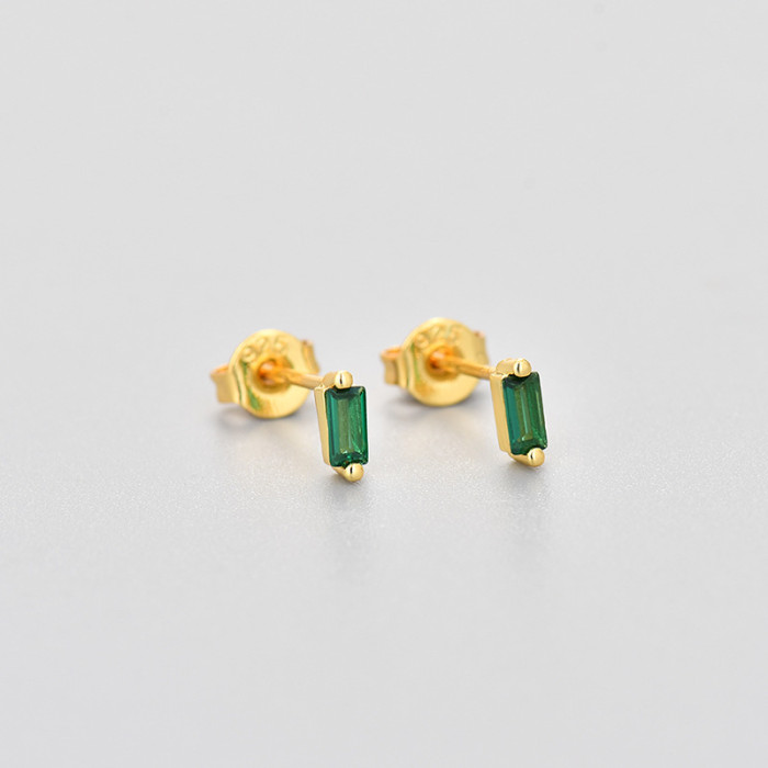 European and American Cross-Border 2024 New Exquisite Small Inlaid Rectangular Zircon Colorful Zircon Earrings Simple Versatile Ear Jewelry