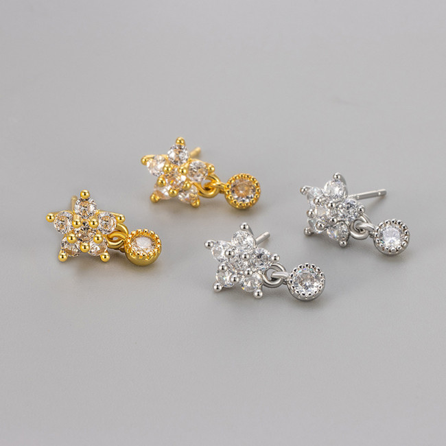 European and American Cross-Border New Flower Hanging White Stone Earrings for Women, High-End Luxury Fashion Earrings for Women