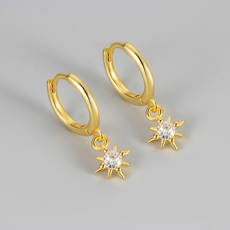European and American Cross-Border Inlaid Diamond Eight-Pointed Star Earrings Fashionable Elegant Light Luxury Niche Style Ear Cuffs Trendy High-End Ear Jewelry