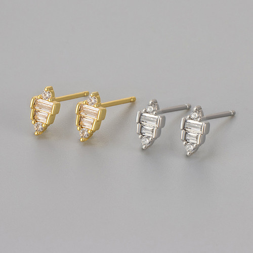 New European and American Cross-Border Light Luxury Layered Geometric Trapezoid Diamond-Studded Design Simple and Petite S Earrings Jewelry