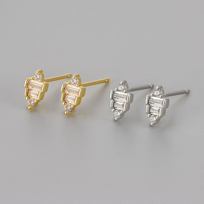 New Light Luxury Layered Geometric Trapezoid Stone-Studded Design Simple and Petite S Earrings Jewelry