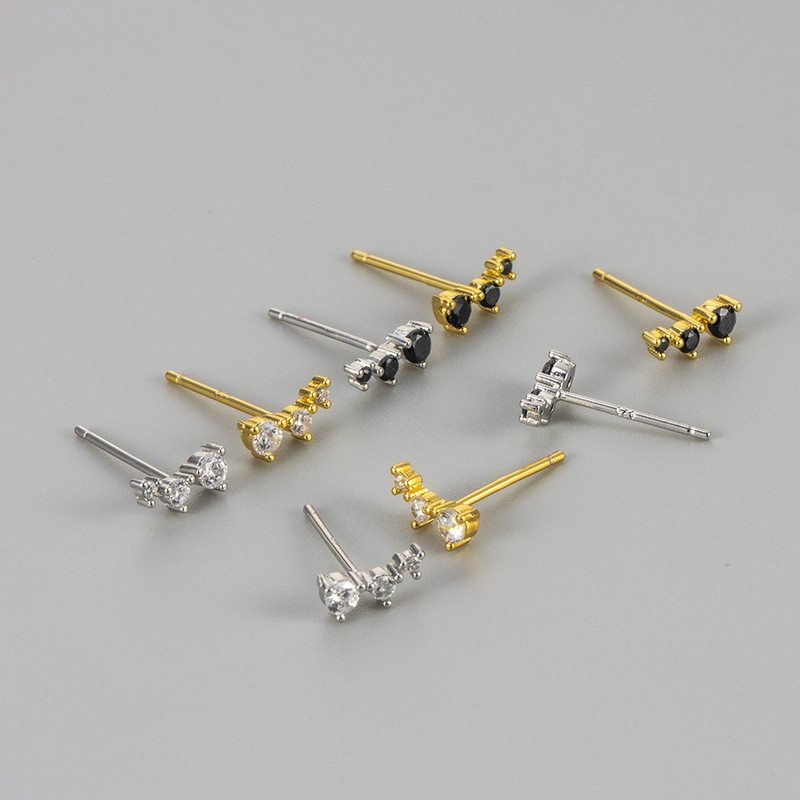 European and American Cross-Border Exquisite Earrings Geometric Arc-Shaped Diamond-Studded Earrings One Row of Three Diamonds High-End Design Sense Earrings for Women New Style