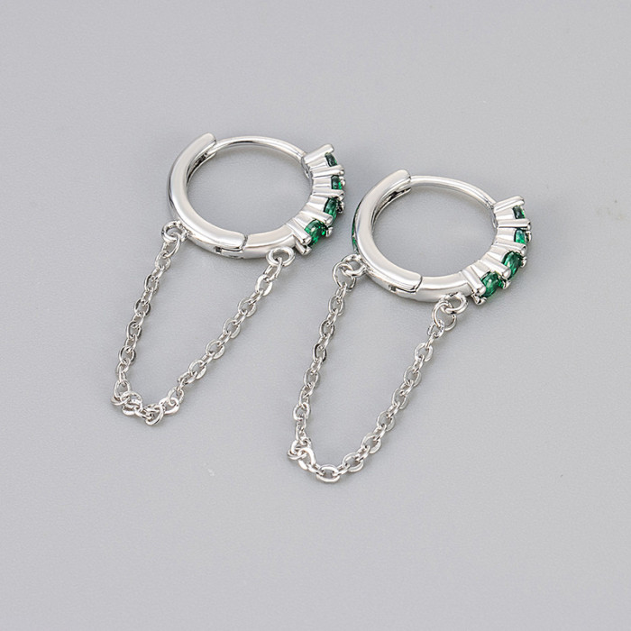 Colorful Zircon Fashion Women's Chain Export Hot-Selling Zircon Inlaid Double Ear Hole Connected Hoop Earrings Jewelry