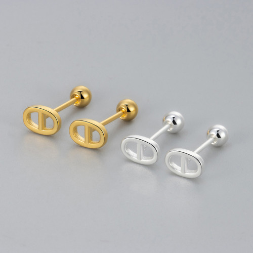 New Oval Pig Nose Threaded Geometric Earrings for Women with Design Sense Screw Twist Ear Bone Studs Personality Jewelry