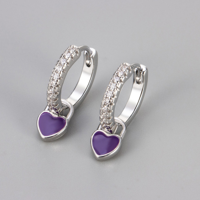 Multicolor Heart Earrings for Women, Micro Pave Sparkling Stone, Petite and Exquisite Earrings, Niche Design, High-...