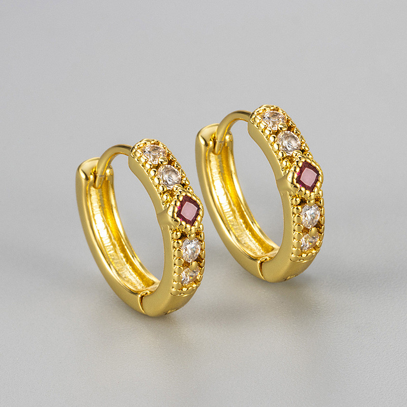 Cross-Border New Retro Inlaid Diamond Rose Red Earrings Light Luxury Niche Zircon Exquisite Hoop Simple Elegant French Earrings