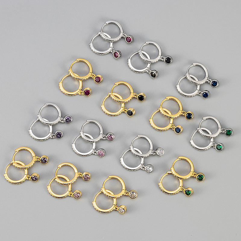 European and American Cross-Border Fashion Geometric Round Zircon Earrings for Women Simple Versatile Elegant Trendy Korean Version Creative Earrings