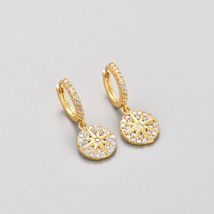 Lucky Compass Fully Stone-Set Exquisite Small Earrings for Women High-end Zircon Eight-pointed Star Stud Earrings Niche...