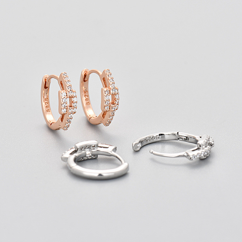 Minimalist Style Micro Inlaid Chain Small Earrings for Women Versatile Elegant Simple Earrings New Niche Design High-end Feel Ear Jewelry