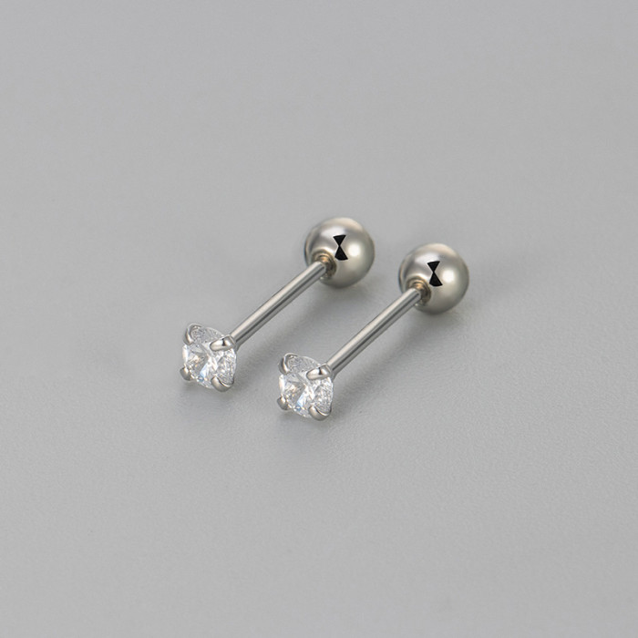 New Simple Versatile Single Diamond Stud Earrings for Women, Niche Design, Simple Sleep-Free Screw Earrings for Women