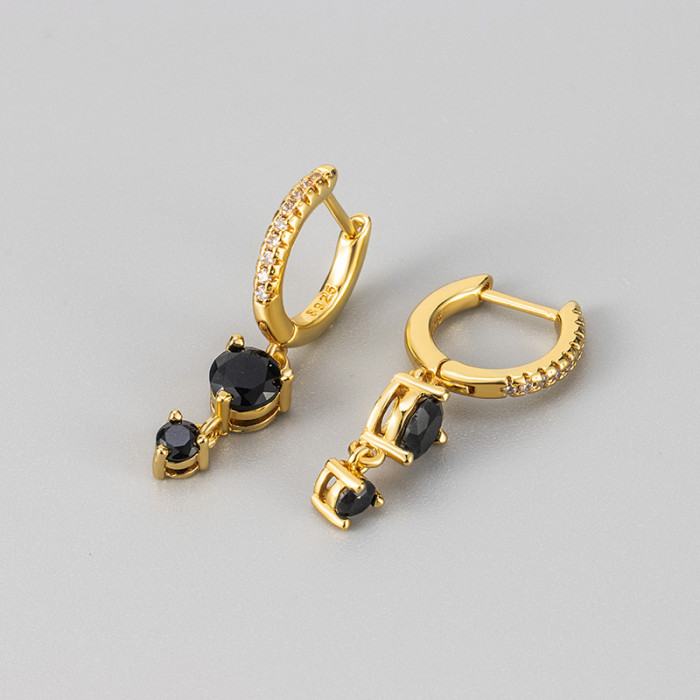 Fashionable Inlaid Colorful Zircon Tassel Earrings for Women, Fashionable Style, High-End Versatile Stud Earrings