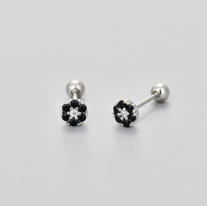 Korean and Japanese Style Colorful Zircon Flower Screw-On Women's Earrings Exquisite Small Fashionable Versatile High-End Ins Style Earrings