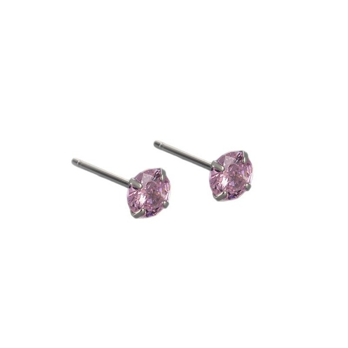 New Colorful Round Stone Four-Prong Zircon Earrings for Women, Personalized Fashionable Versatile Simple Trendy Ear...