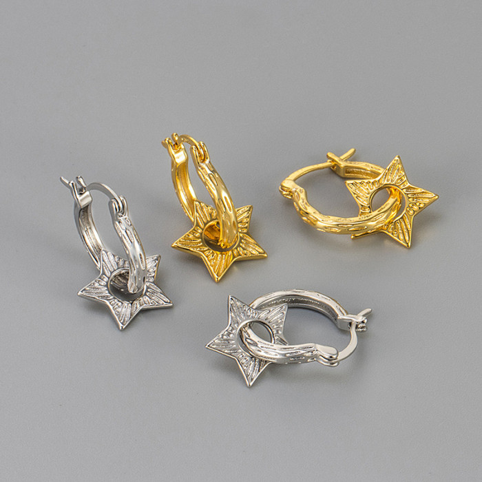 New Niche Two-Way Wear Five-Pointed Star Earrings Star Detachable Versatile Simple Hoop Elegant Thick Needle Earrings...