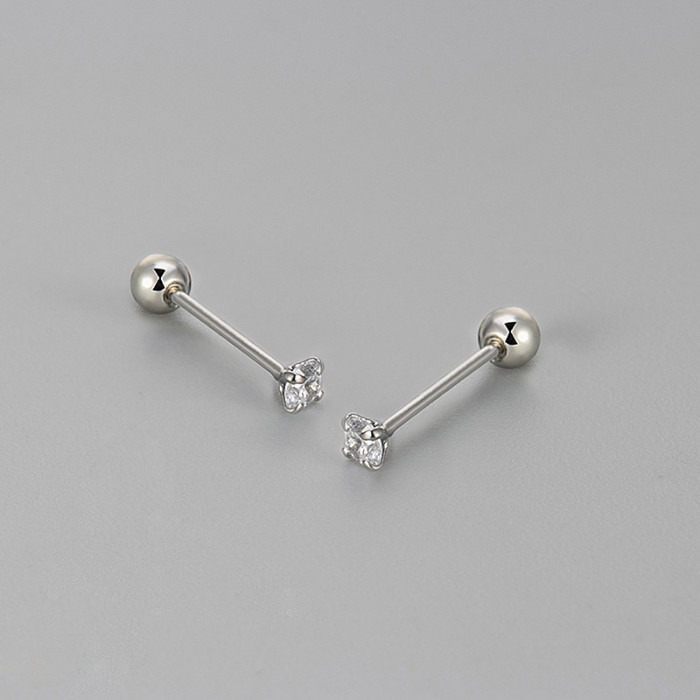 New Simple Versatile Single Diamond Stud Earrings for Women, Niche Design, Simple Sleep-Free Screw Earrings for Women