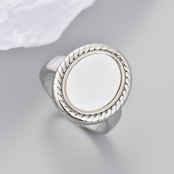 2024 Oval White Shell Minimalist Style Index Finger Ring for Women, Trendy Open Ring Accessories