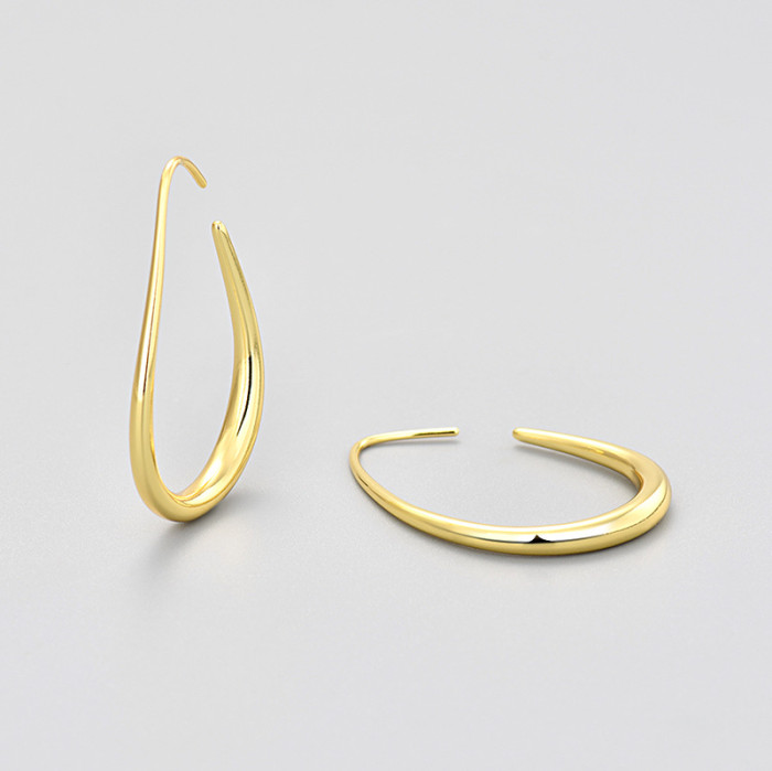 Circle Water Drop Earrings for Women, Unique Hong Kong Style, Simple and Cool Style Stud Earrings, Gold Plated Earrin...