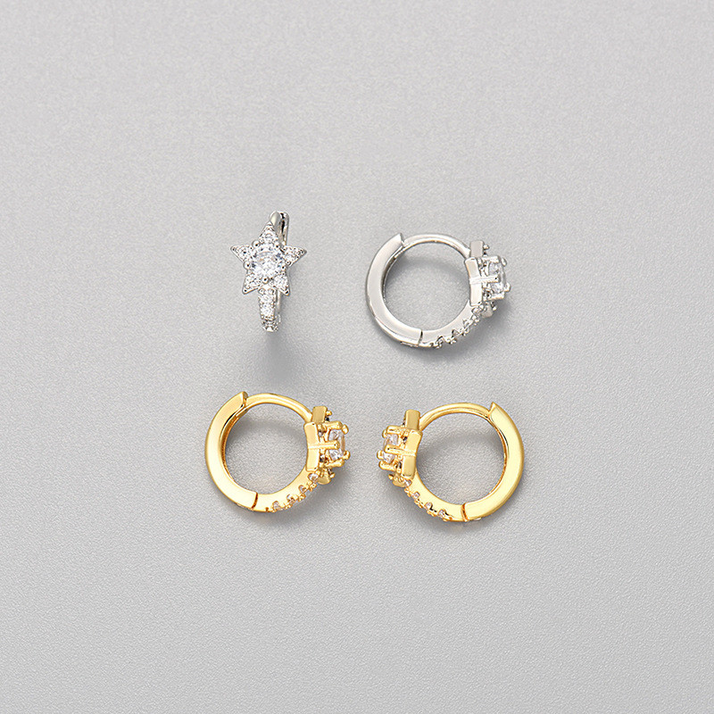 European and American Cross-Border Inlaid Zircon Star Earrings for Women, Niche Design, Ultra Shiny French Fashion, Light Luxury 2024 New Model