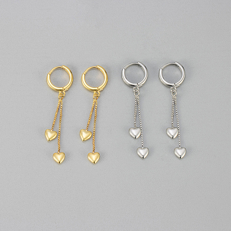 European and American Cross-Border Heart Tassel Earrings Fashion Long Style Face-Slimming Niche Design Heart-Shaped Japanese and Korean Style Girl Earrings
