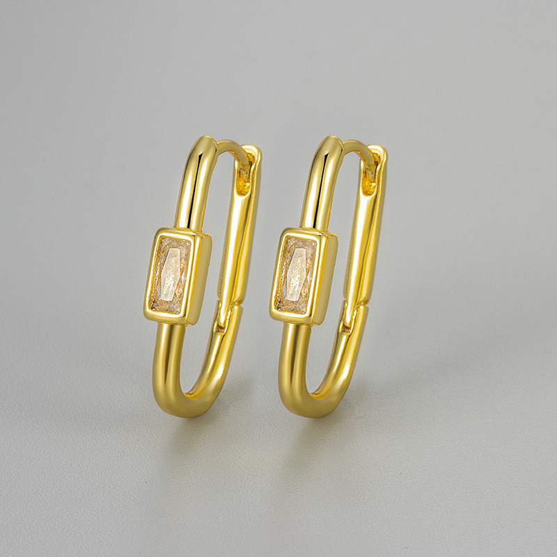 European and American Cross-Border Personality Square Colorful Zircon Earrings U-Shaped Earrings Niche Exquisite Commuting Versatile Earrings for Women Trendy