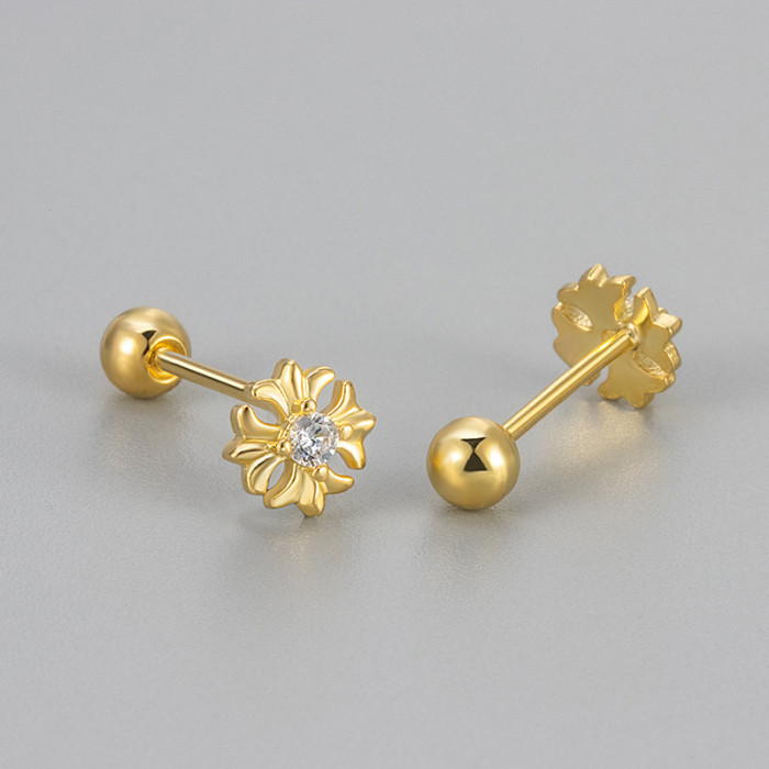 Vintage Cross Inlaid Diamond Screw Twist Earrings Super Shiny Mini Screw Helix Studs Exquisite Simple Earrings Ear Bone Studs