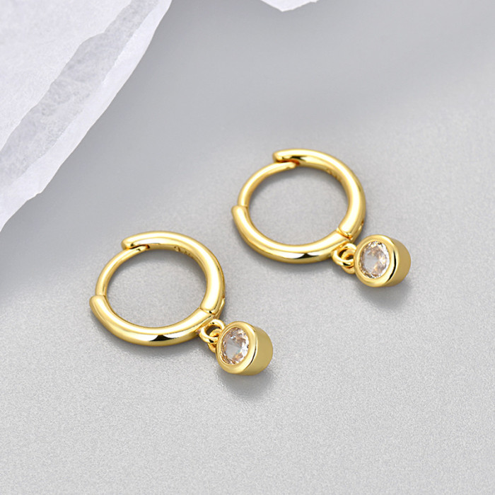 European and American Geometric Round Zircon Earrings for Women Simple Versatile Elegant Trendy Korean Style Creative Circle Earrings