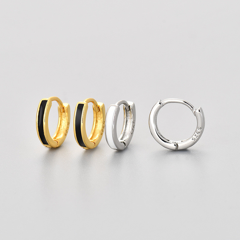 Elegant Niche Black Oil Drop Hoop Earrings 2024 New Simple Hoop Earrings Light Luxury High-end Feel Women's Ear Jewelry Ear Clips
