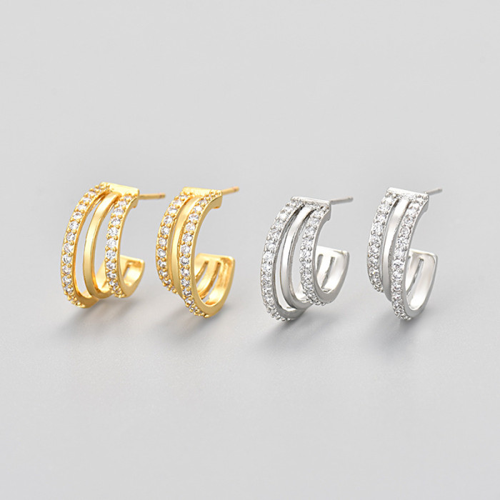 AliExpress New Fashion Stone-Studded Three-Layer Earrings Versatile Retro Exquisite Simple High-End Trendy Earrings