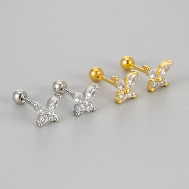 Korean Style Fashion Diamond-Studded Butterfly Earrings Screw Twist Ear Bone Studs Small Simple Niche Versatile Earrings Jewelry for Women