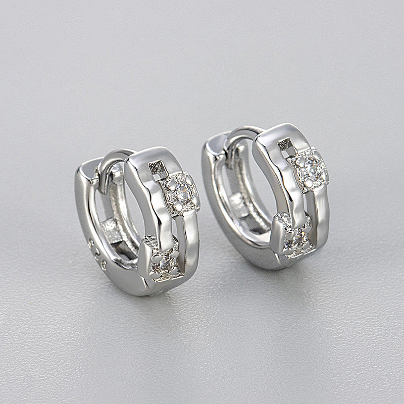 European and American Double Layer Diamond Earrings for Women, High-end Feel, Hot-selling Foreign Trade Ear Bone Studs, Niche Autumn and Winter Simple Hoop Earrings, Ear Jewelry